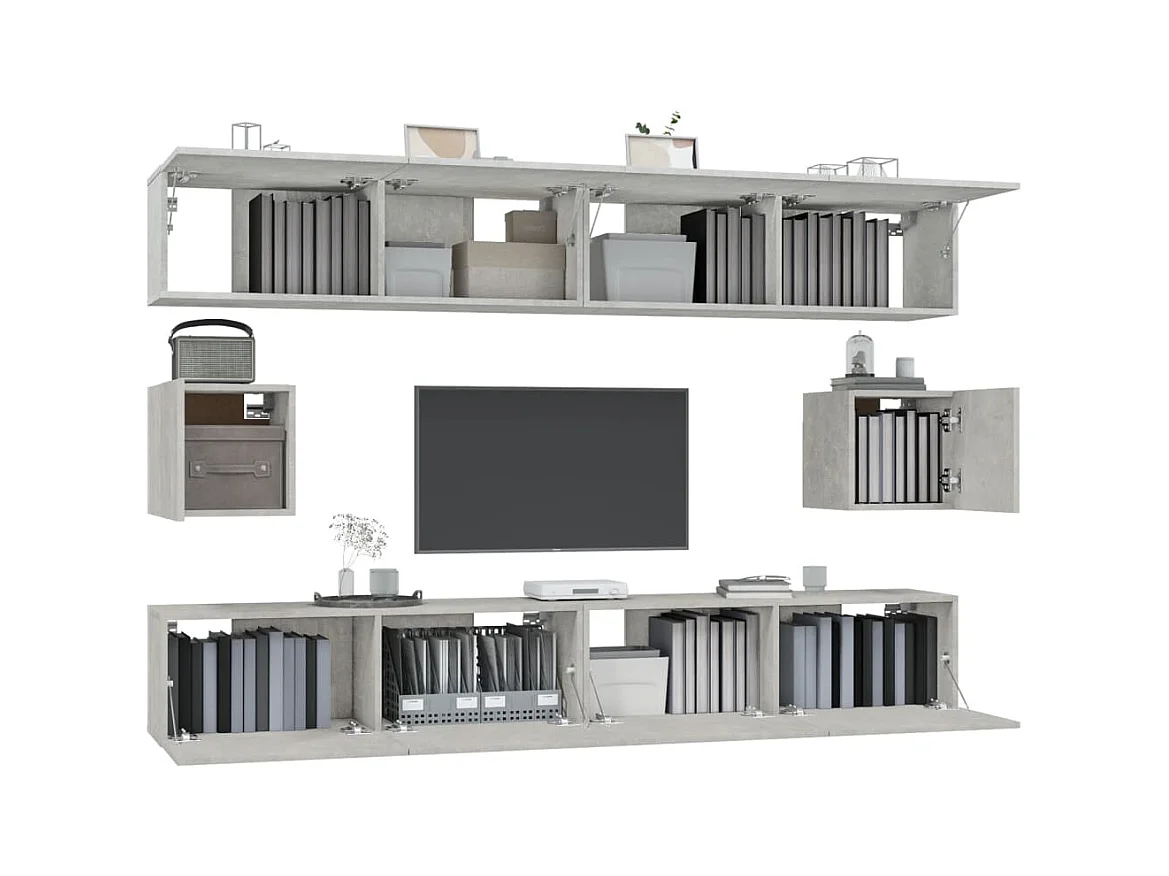 Set di mobili TV da 6 pezzi in legno ingegnerizzato grigio cemento