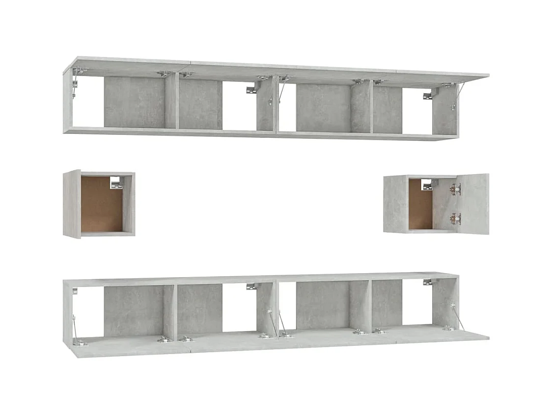 Set di mobili TV da 6 pezzi in legno ingegnerizzato grigio cemento