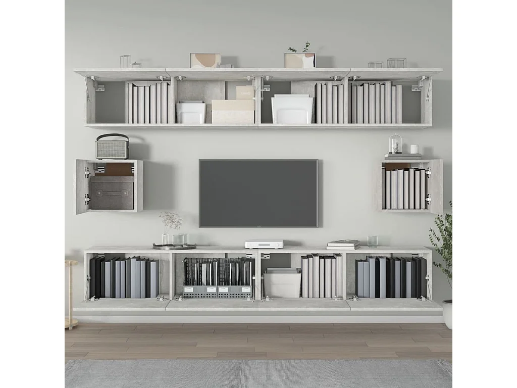 Set di mobili TV da 6 pezzi in legno ingegnerizzato grigio cemento