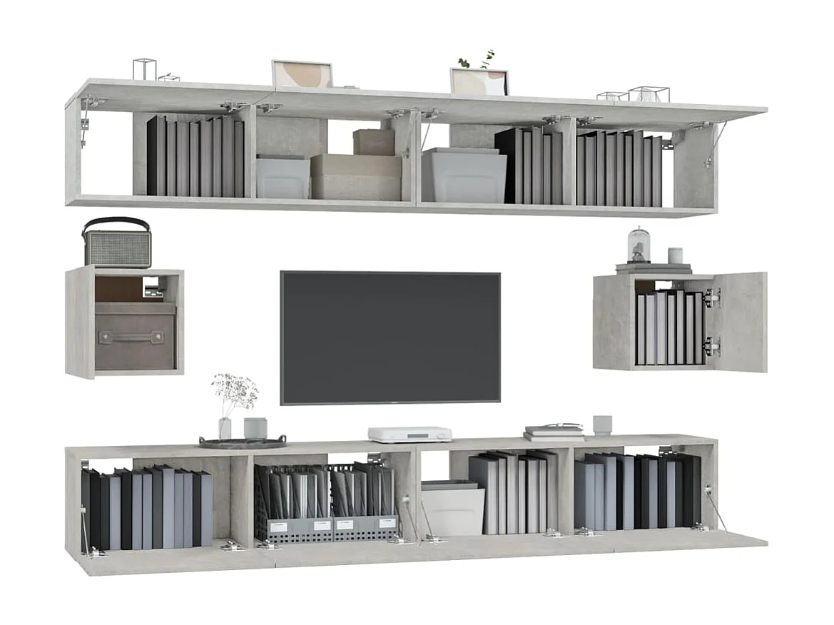 Set di mobili TV da 6 pezzi in legno ingegnerizzato grigio cemento