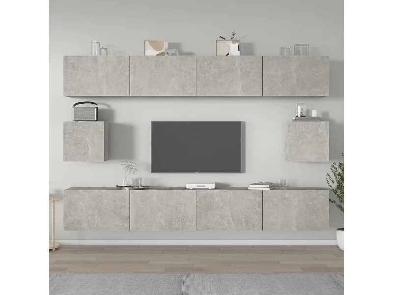 Set di mobili TV da 6 pezzi in legno ingegnerizzato grigio cemento