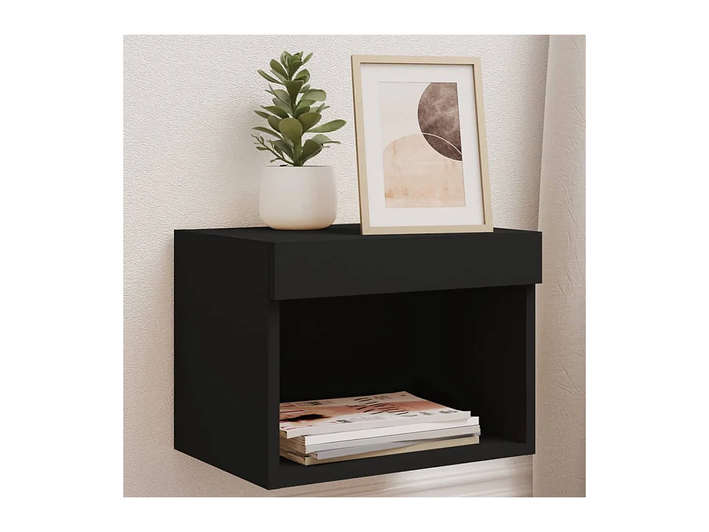 Tables de chevet murales avec lumières LED 2 pcs noir