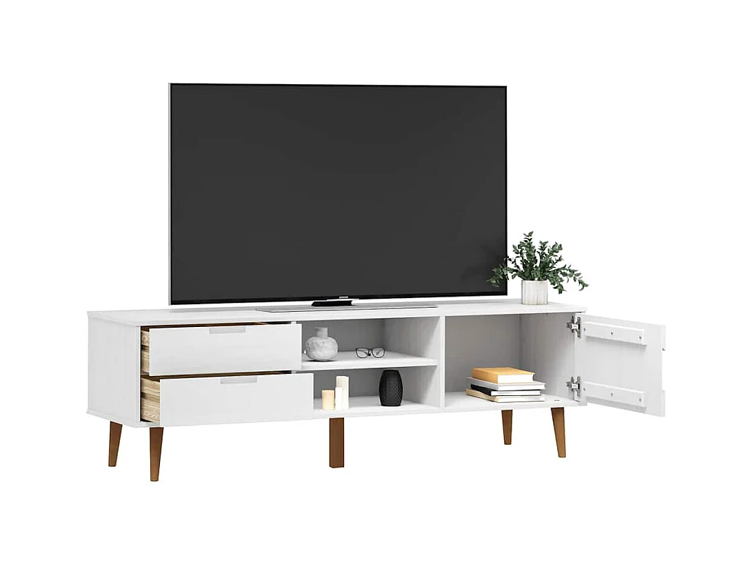 Meuble TV MOLDE Blanc 158x40x49 cm Bois de pin massif