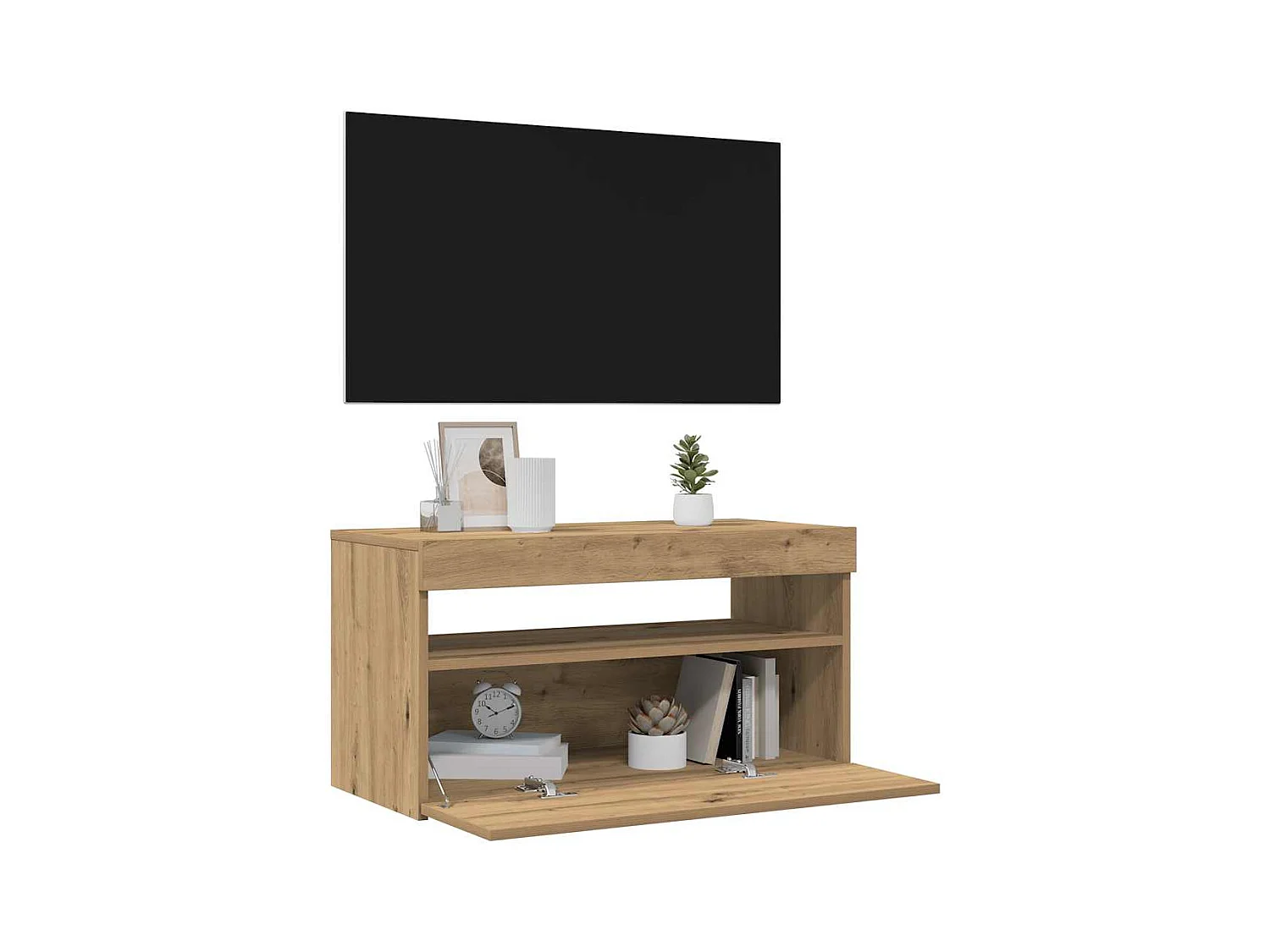 Muebles de TV con luces LED 2 piezas roble artesanal