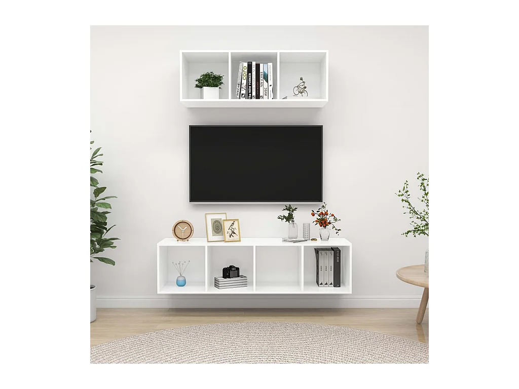 Ensemble de meuble TV 2 pcs Blanc Bois d'ingénierie