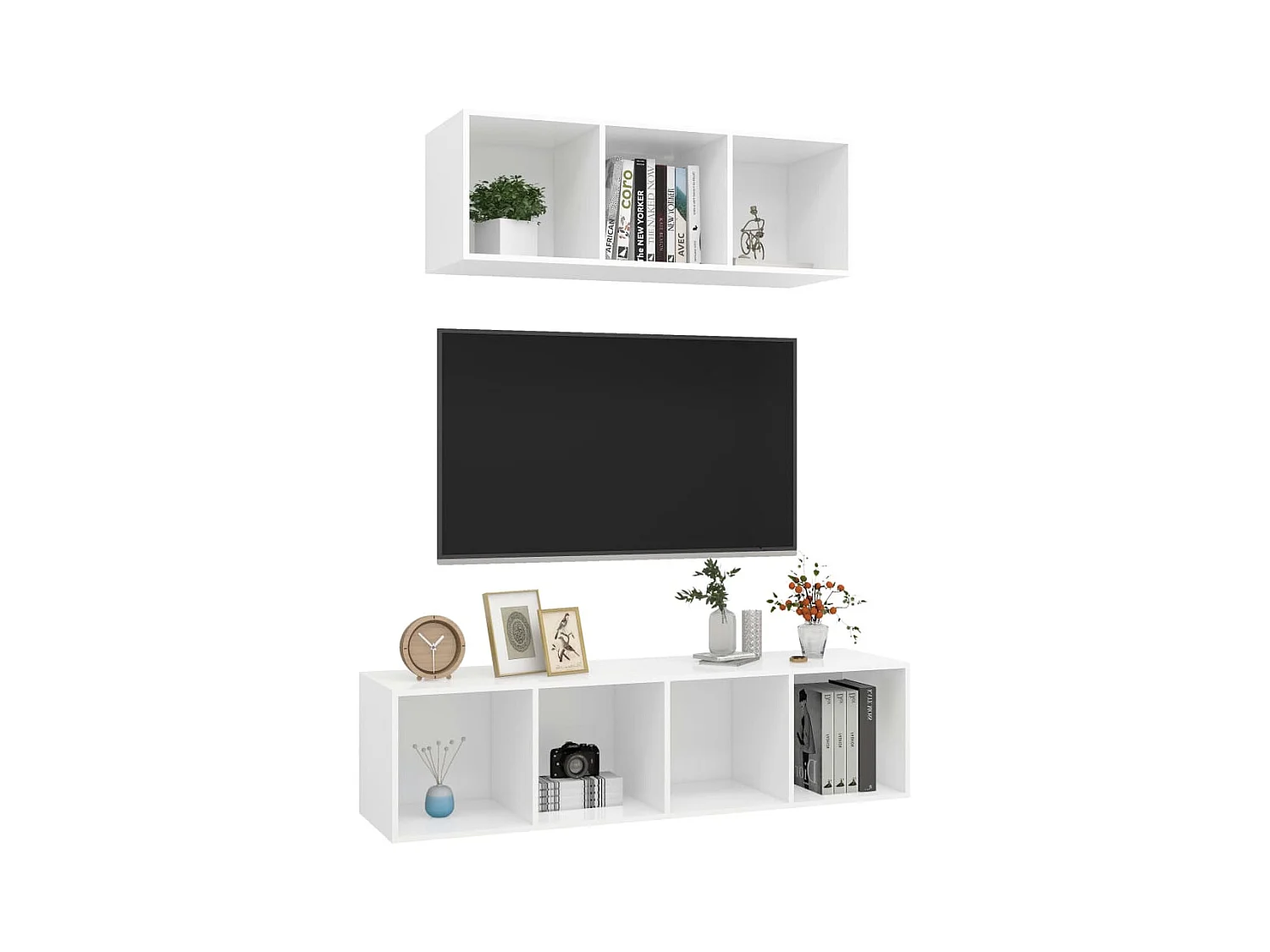 Ensemble de meuble TV 2 pcs Blanc Bois d'ingénierie