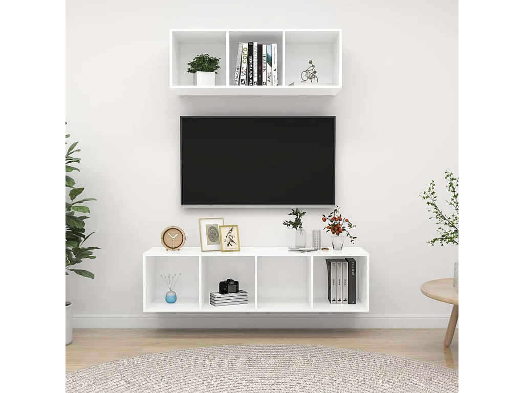 Ensemble de meuble TV 2 pcs Blanc Bois d'ingénierie