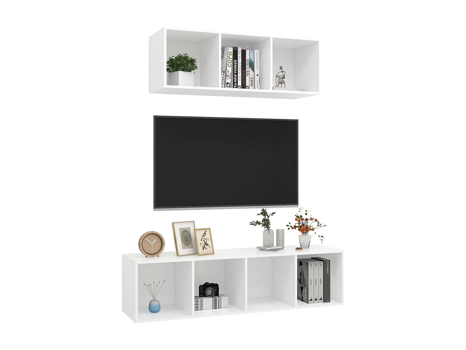 Ensemble de meuble TV 2 pcs Blanc Bois d'ingénierie