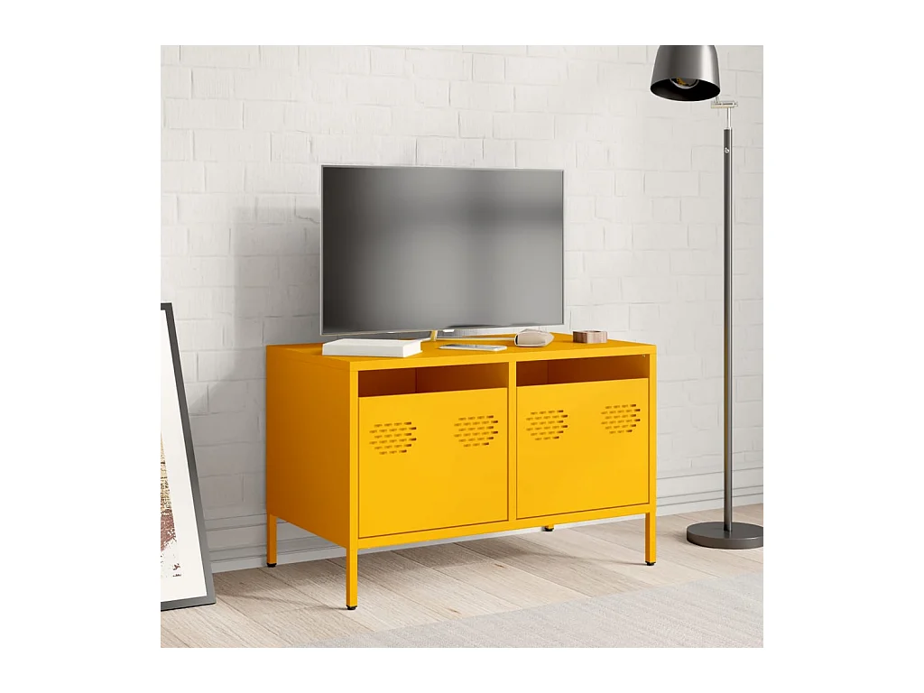 Mueble de TV amarillo mostaza 68x39x43,5 cm acero laminado en frío