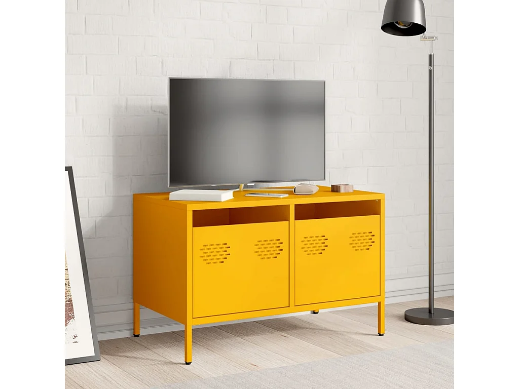 Mueble de TV amarillo mostaza 68x39x43,5 cm acero laminado en frío