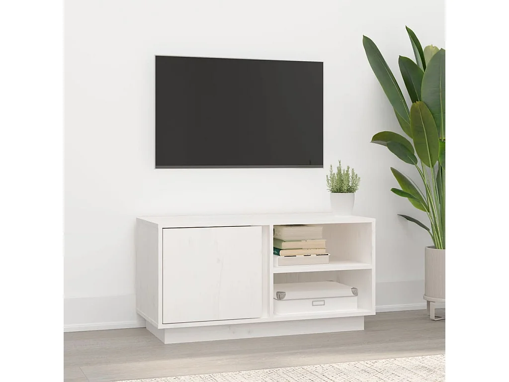 Meuble TV Blanc 80x35x40,5 cm Bois de pin massif