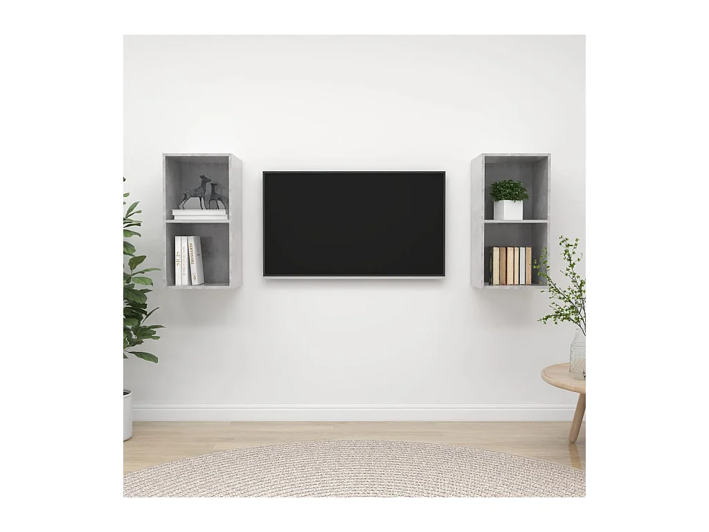 Meubles TV muraux 2 pcs Gris béton Bois d'ingénierie