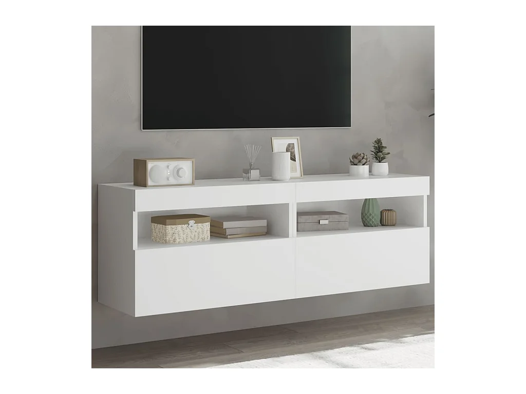 Muebles de TV de pared con luces LED 2 uds blanco 60x30x40 cm