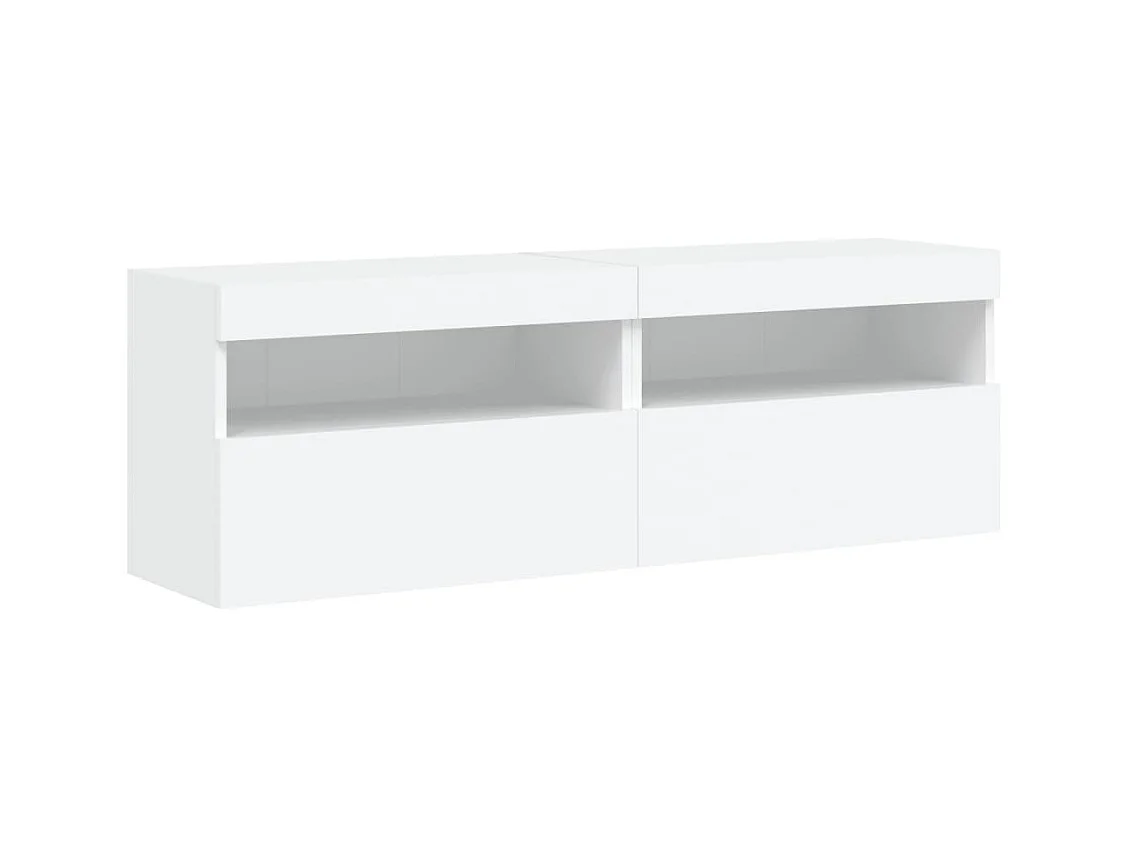 Muebles de TV de pared con luces LED 2 uds blanco 60x30x40 cm