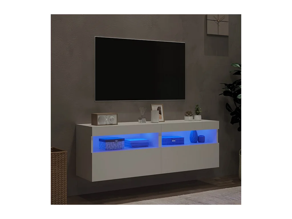 Muebles de TV de pared con luces LED 2 uds blanco 60x30x40 cm