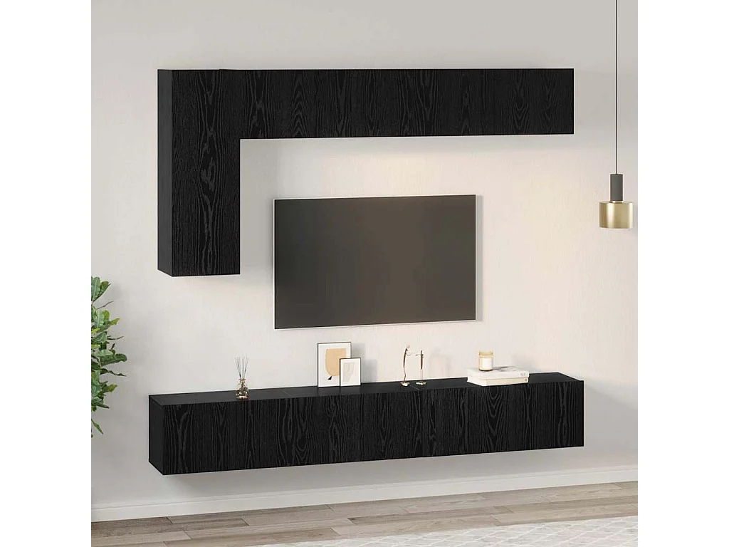 Set di mobili TV da 6 pezzi in rovere nero 30,5 x 30 x 90 cm