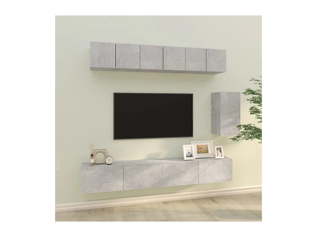 Ensemble de meubles TV 6 pcs Gris béton Bois d'ingénierie