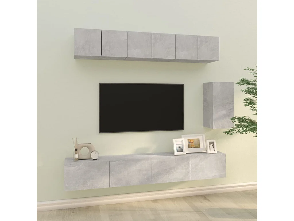 Ensemble de meubles TV 6 pcs Gris béton Bois d'ingénierie
