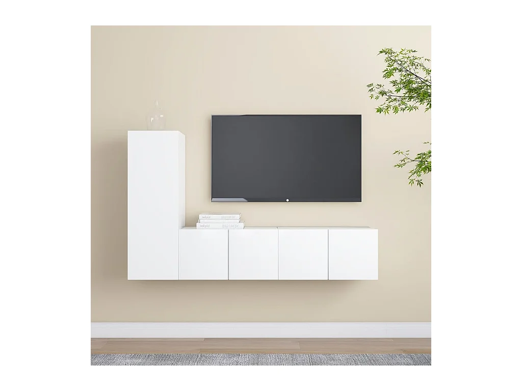 Ensemble de meubles TV 3 pcs Blanc Bois d'ingénierie