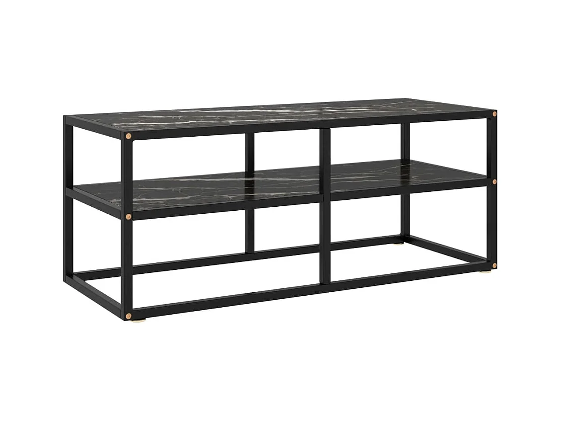 Meuble TV noir avec verre marbre noir 100x40x40 cm