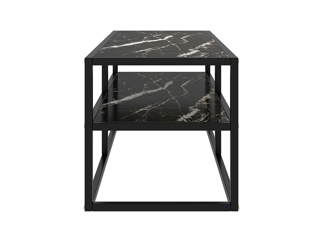 Meuble TV noir avec verre marbre noir 100x40x40 cm