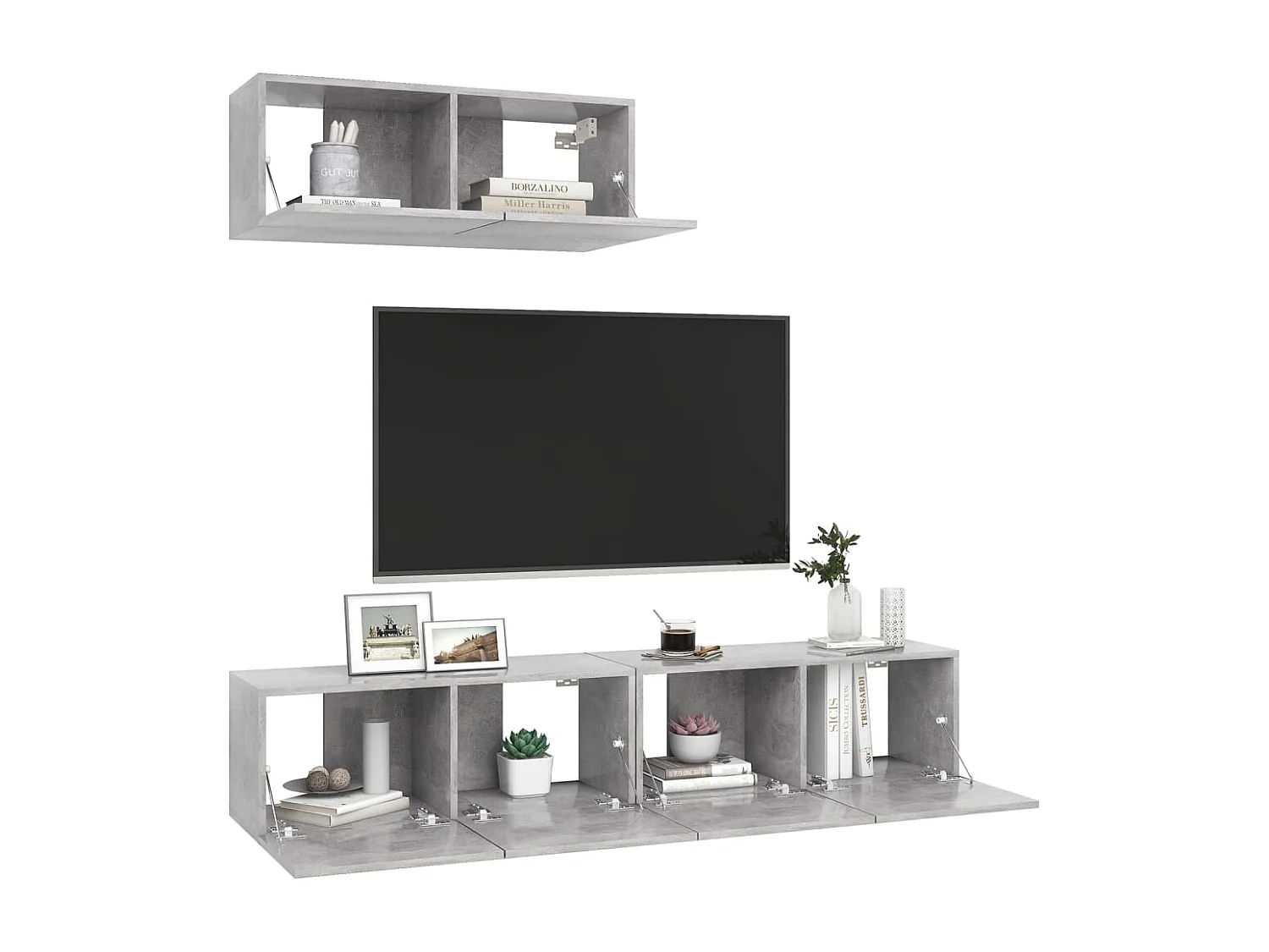 Mueble de TV de 3 piezas Gris hormigón Madera de ingeniería