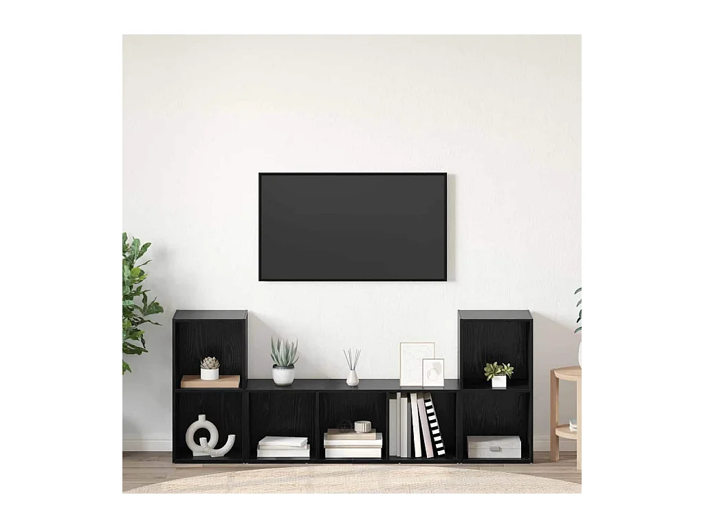Mobile TV 3 pezzi Nero 107 x 35 x 37 cm Legno ingegnerizzato