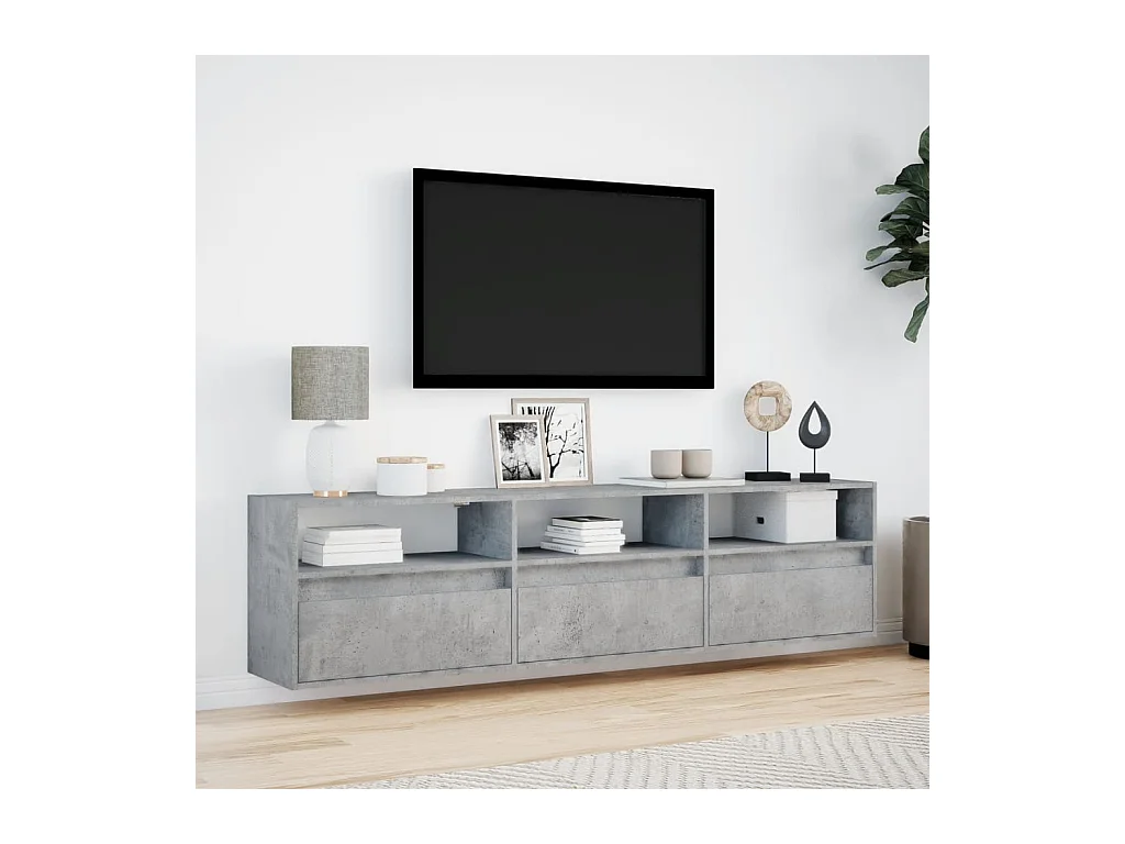 Mueble de TV de pared con LED gris hormigón 180x31x45 cm