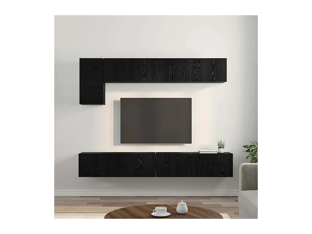 Ensemble meuble TV Montage mural 5 pcs Chêne noir