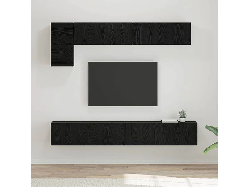 5-teiliges TV-Wandschrank-Set in schwarzer Eiche