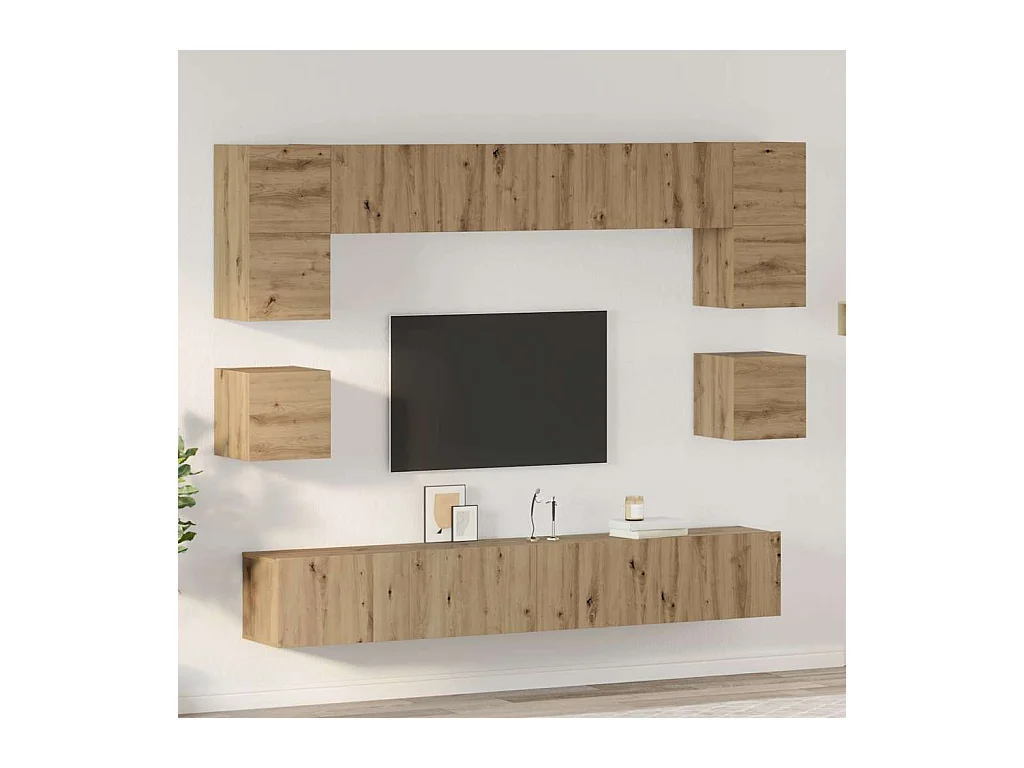 Set di mobili TV da 8 pezzi, rovere lavorato a mano, 100 x 30 x 30 cm