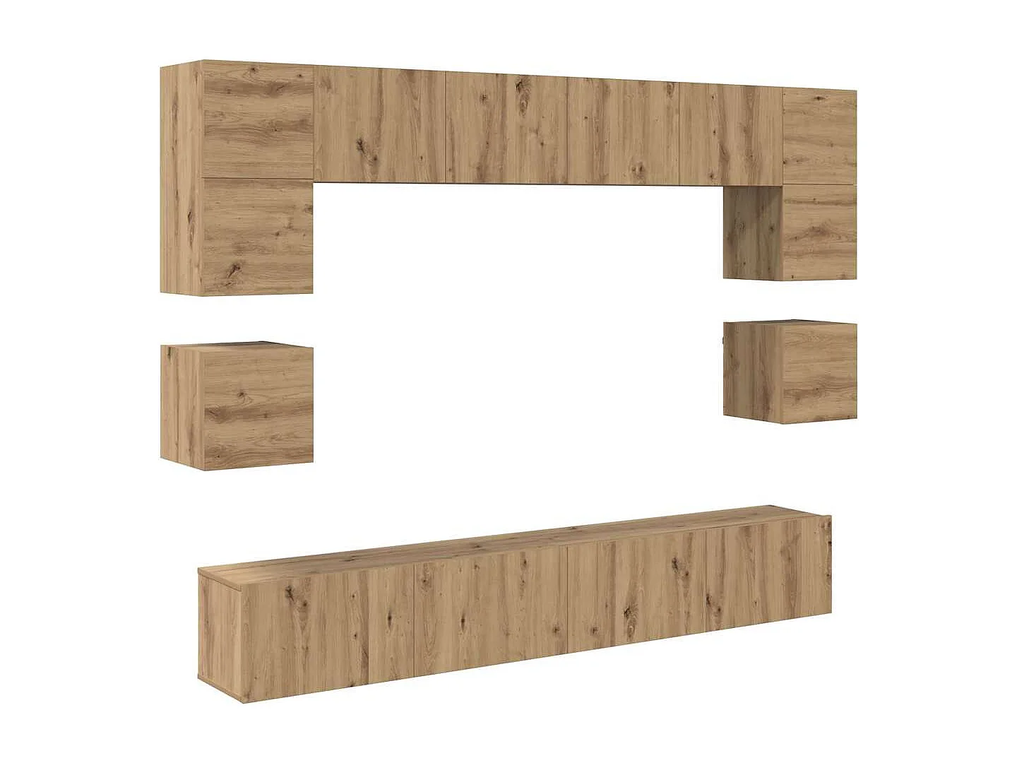 8-delige tv-meubelset, handgemaakt eikenhout, 100 x 30 x 30 cm