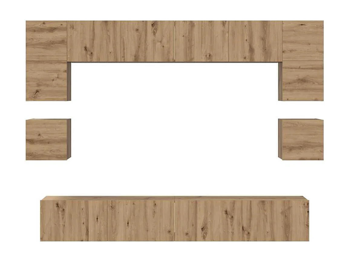8-delige tv-meubelset, handgemaakt eikenhout, 100 x 30 x 30 cm