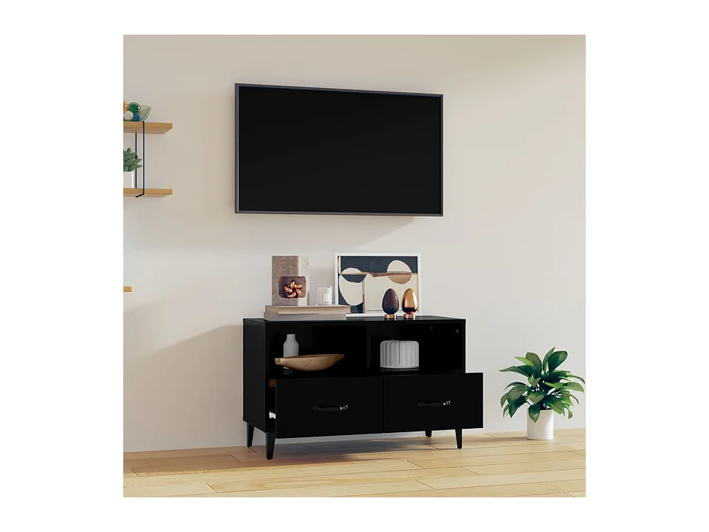 Meuble TV Noir 80x36x50 cm Bois d'ingénierie