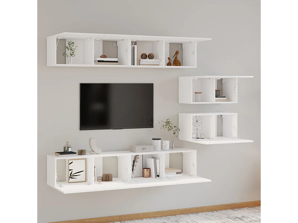 Ensemble de meubles TV 6 pcs Blanc Bois d'ingénierie