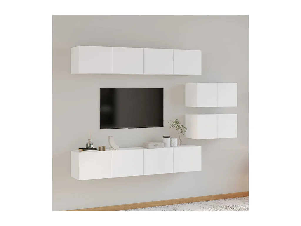 Ensemble de meubles TV 6 pcs Blanc Bois d'ingénierie