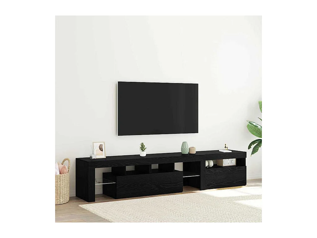 Mobile TV a 2 pezzi con luci a LED in rovere nero e legno ingegnerizzato