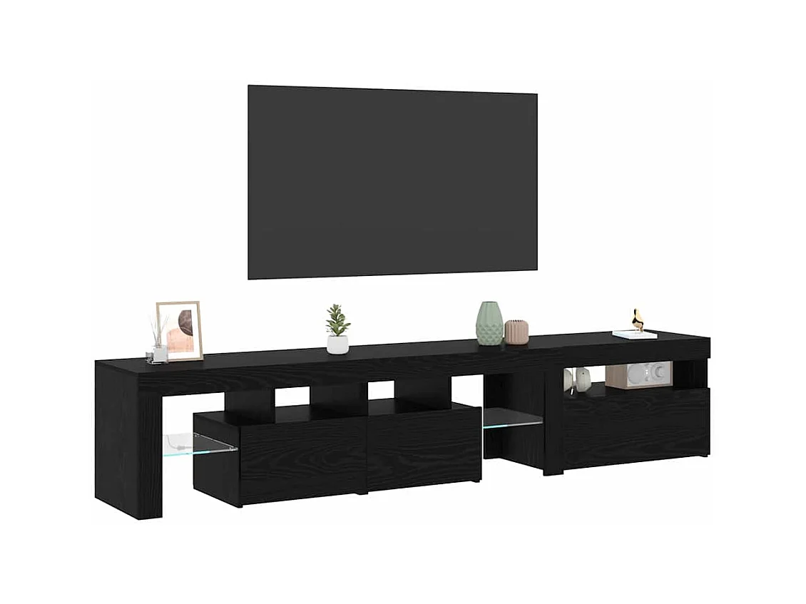 Mobile TV a 2 pezzi con luci a LED in rovere nero e legno ingegnerizzato