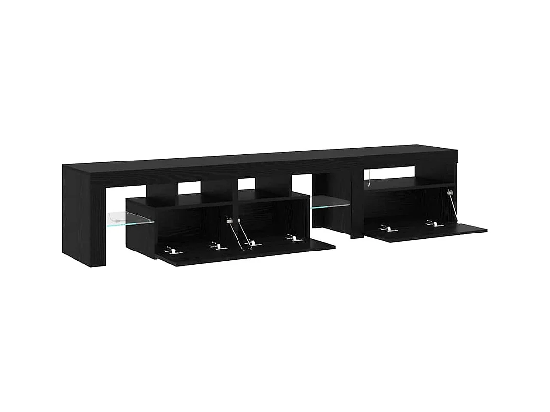 Mobile TV a 2 pezzi con luci a LED in rovere nero e legno ingegnerizzato