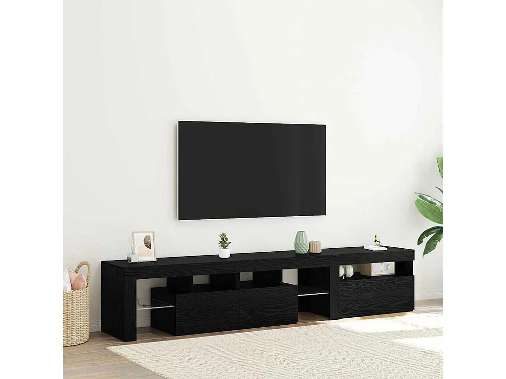 Meubles TV 2 pcs avec Lumières LED en Chêne Noir et Bois d'Ingénierie