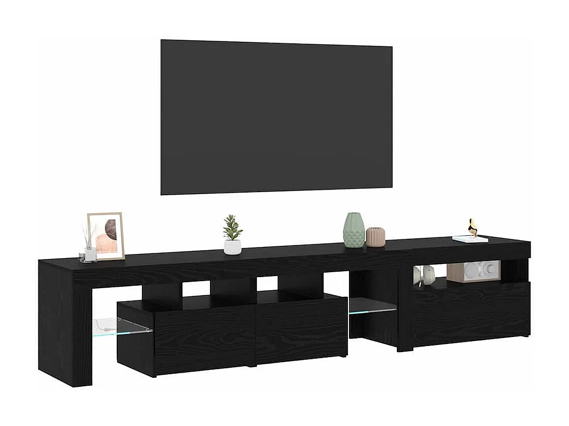Meubles TV 2 pcs avec Lumières LED en Chêne Noir et Bois d'Ingénierie