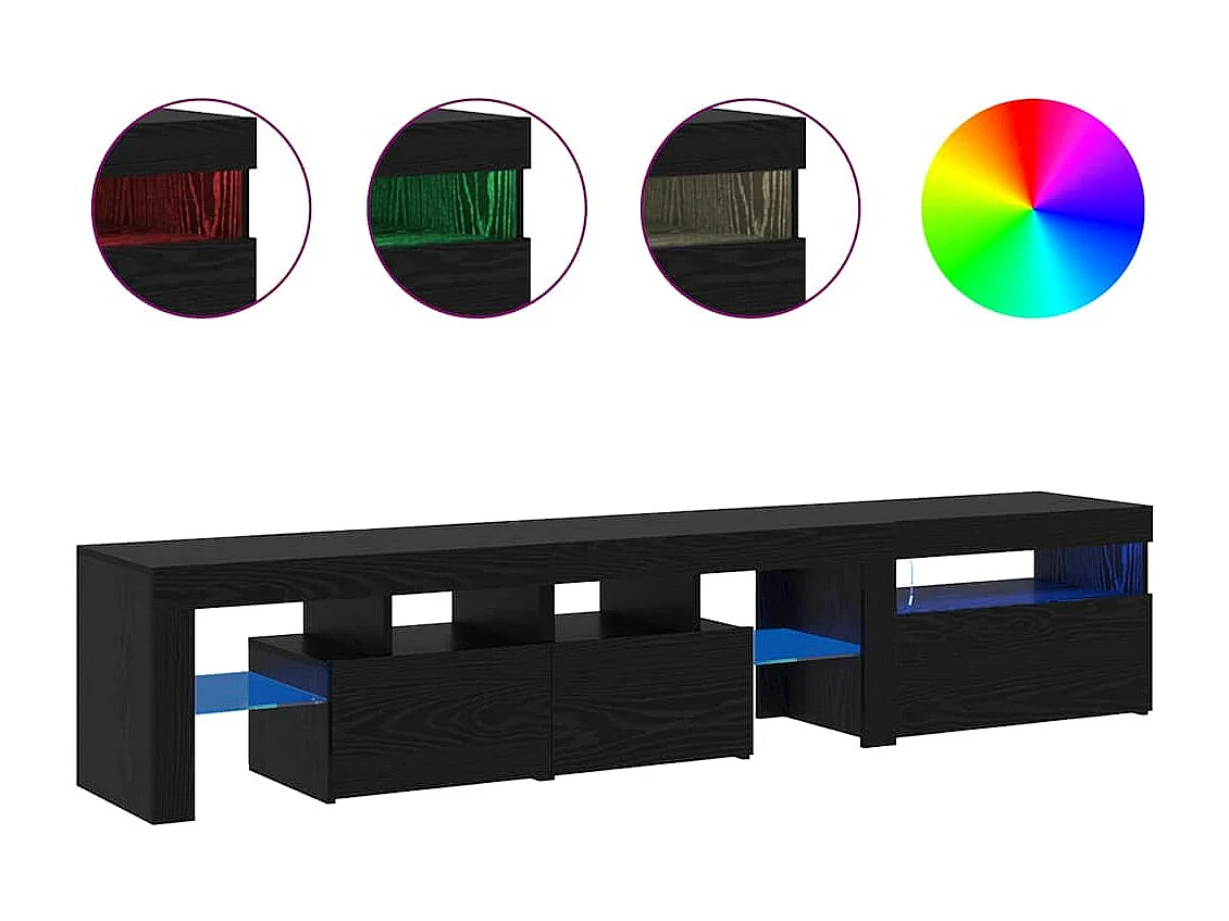 Meubles TV 2 pcs avec Lumières LED en Chêne Noir et Bois d'Ingénierie