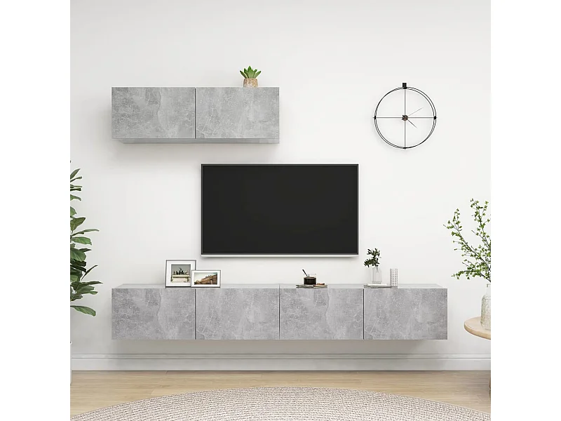 Mobile TV 3 pezzi Grigio cemento Legno ingegnerizzato