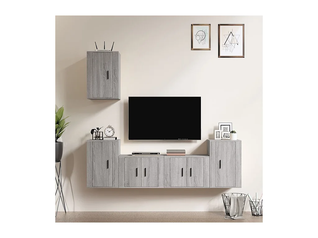 Conjunto de soporte para TV de 5 piezas en madera de ingeniería color gris Sonoma