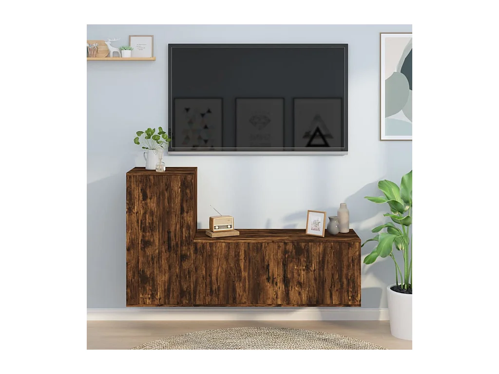 Set di mobili TV da 2 pezzi in rovere affumicato, legno ingegnerizzato