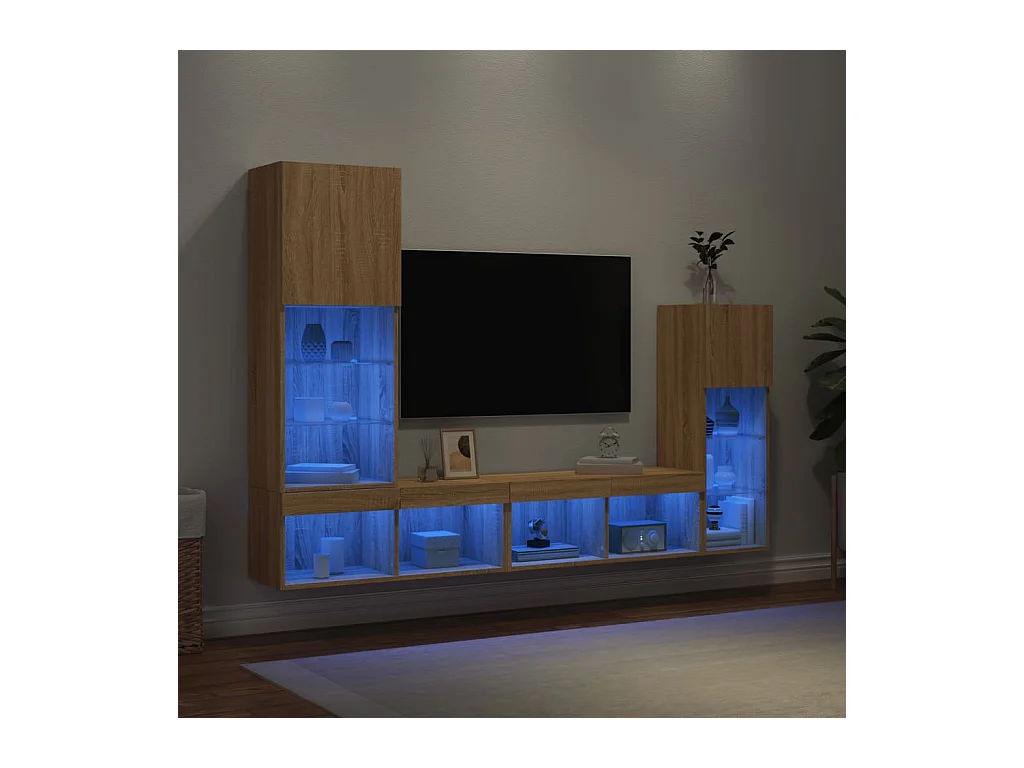 Unités murales TV avec LED 4 pcs chêne sonoma bois d'ingénierie