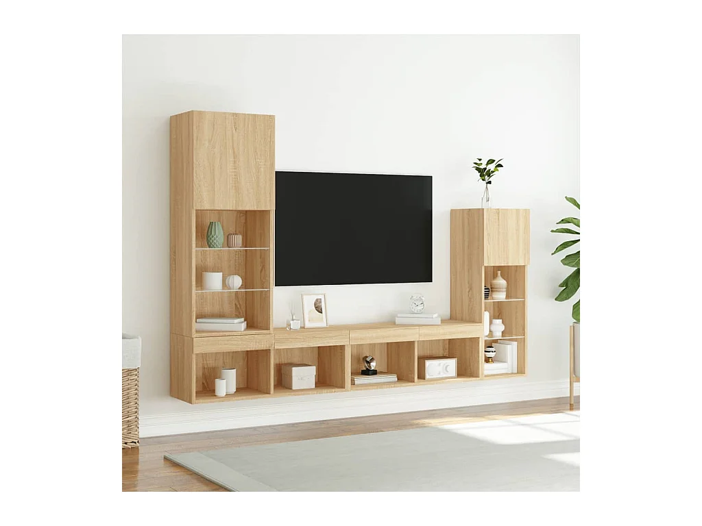 Unités murales TV avec LED 4 pcs chêne sonoma bois d'ingénierie