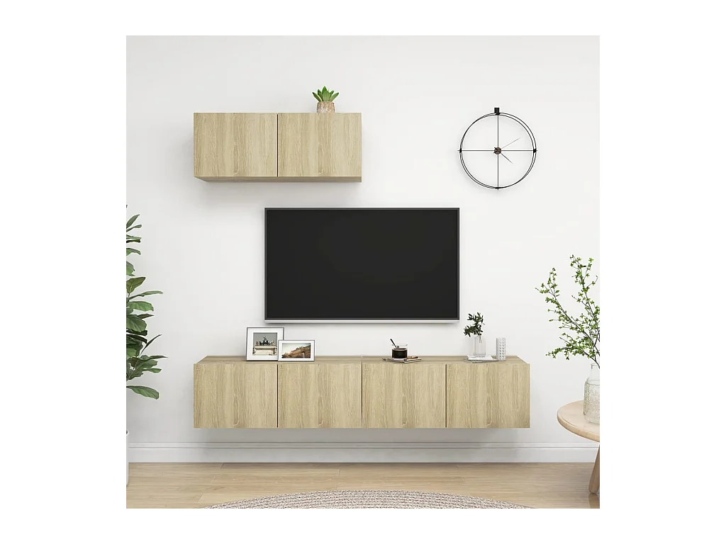 Mobile TV 3 pezzi in rovere Sonoma, legno ingegnerizzato