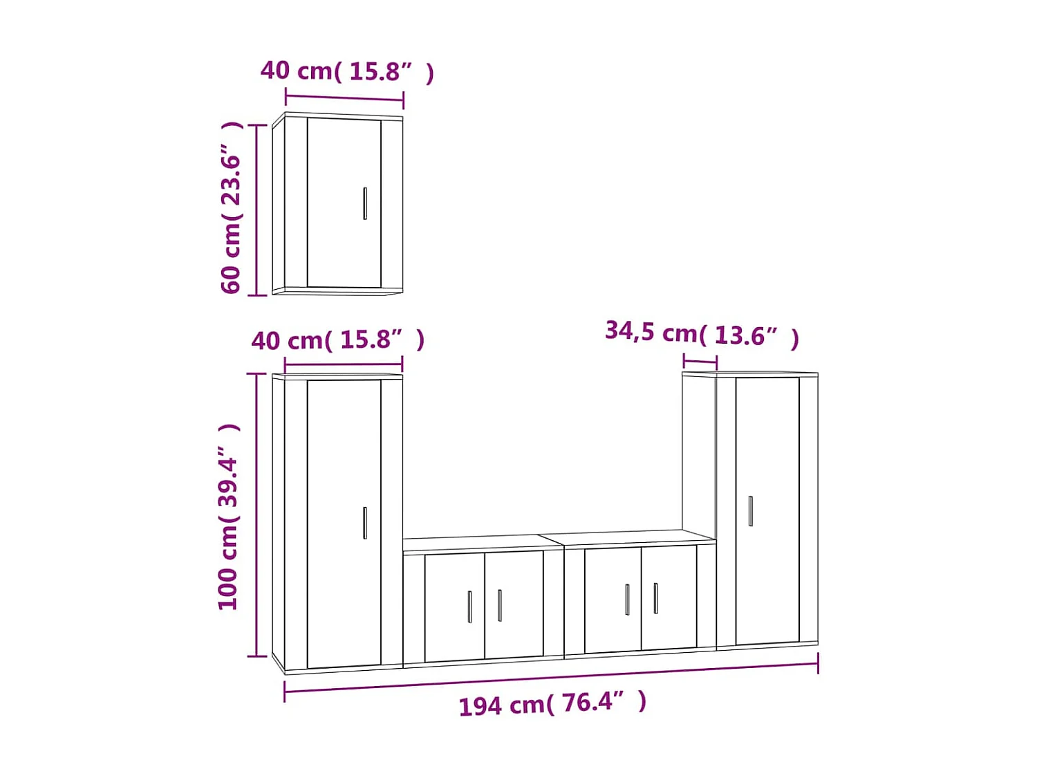 Set di mobili TV da 5 pezzi Rovere marrone Legno ingegnerizzato