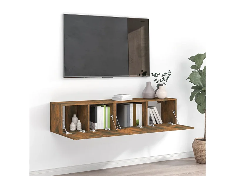 Set di mobili TV da 2 pezzi in rovere affumicato, legno ingegnerizzato